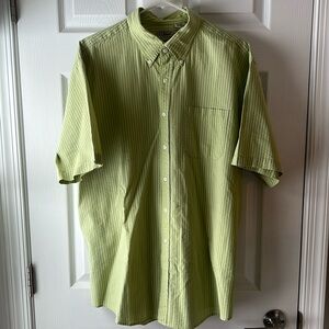 LL Bean Green Striped Short-sleeved Collared Shirt
